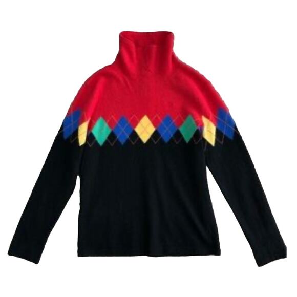 Jones New York Cashmere Mockneck Argyle Red XL Retro 90s Gilmore Girls Preppy - Picture 1 of 6